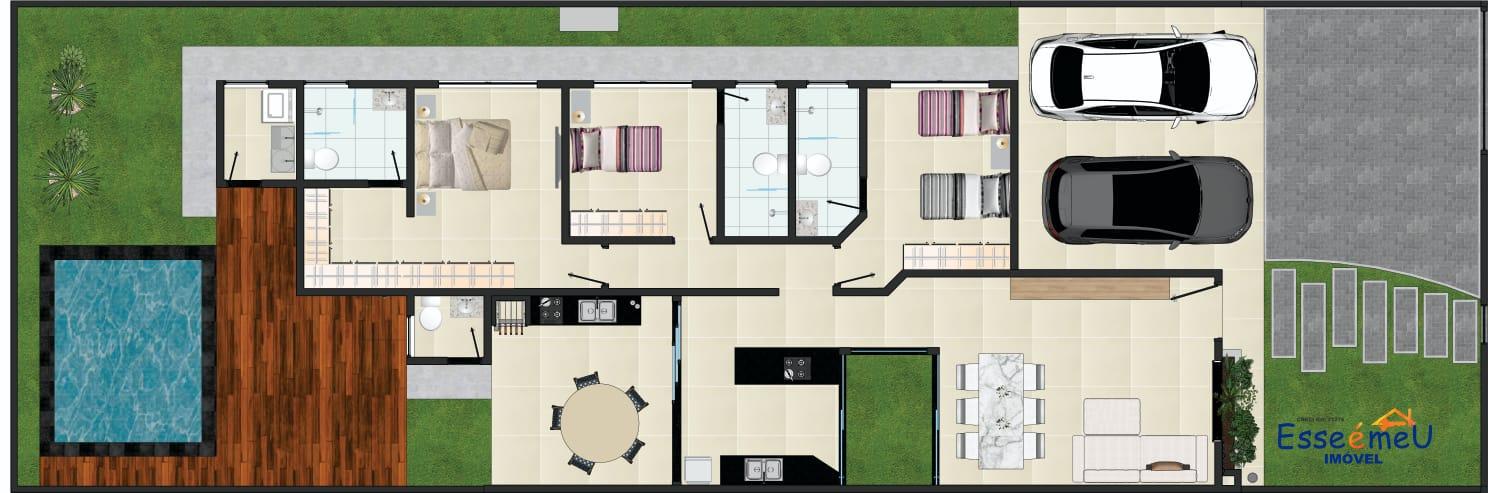 CASA 3 QUARTOS SUITES - JARDIM GRAMADO